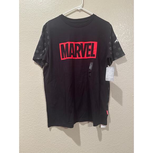NWT Disney Parks Marvel Logo Black Avengers symbols Tee M - Picture 1 of 6